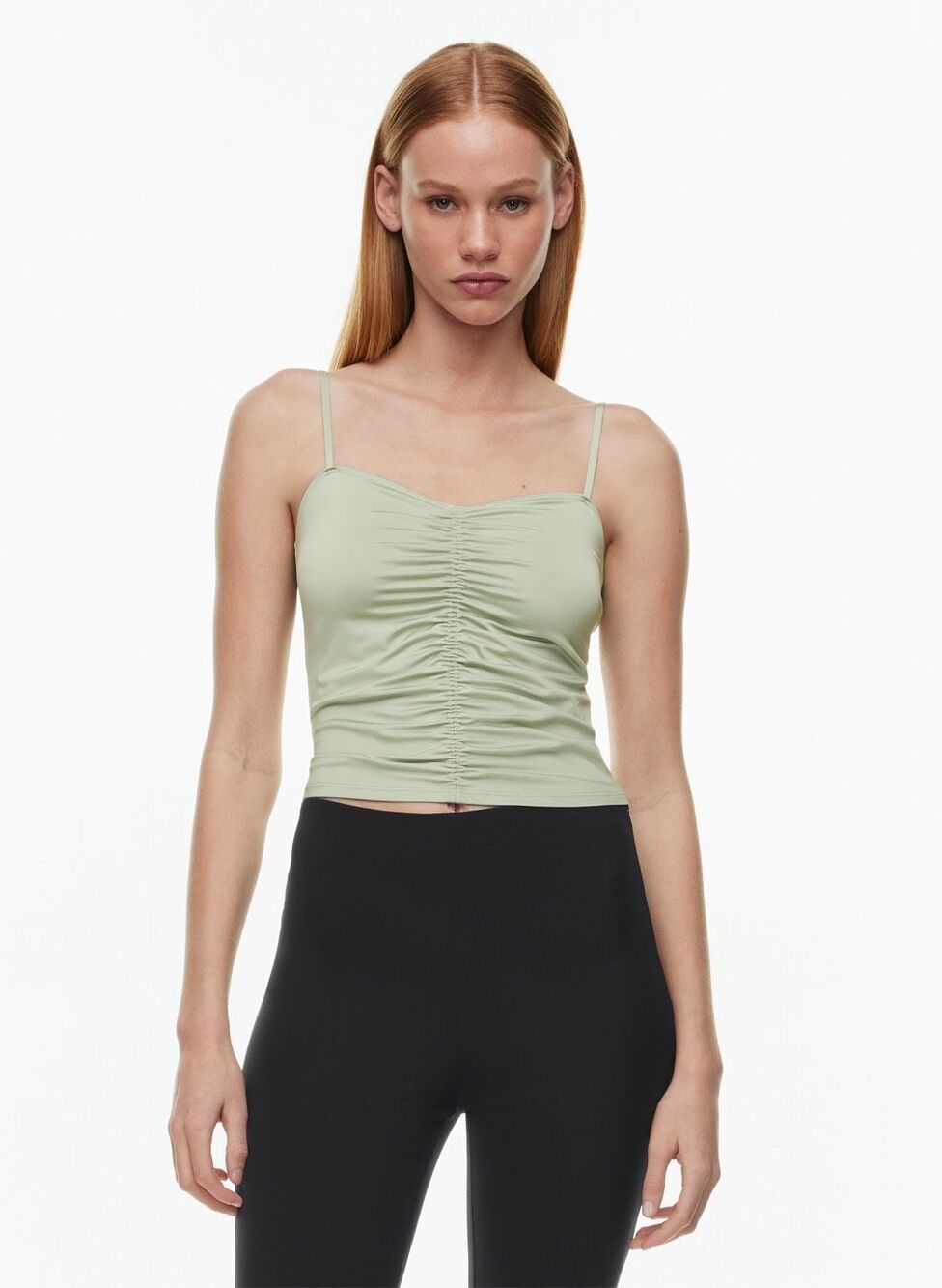 Aritzia Bells Ruched Sweetheart Cami Sage Green Large NEW